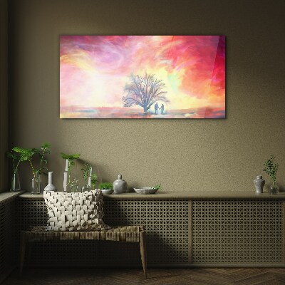 Foto op glas Romantische zonsondergang onder de boom