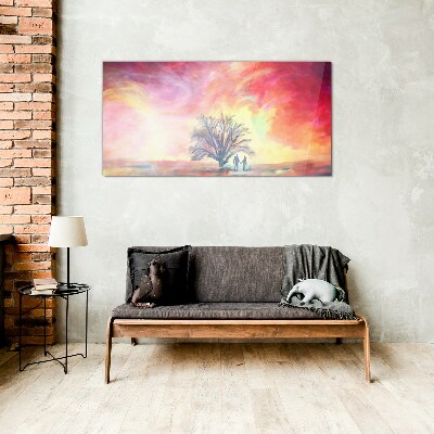 Foto op glas Romantische zonsondergang onder de boom