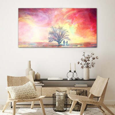 Foto op glas Romantische zonsondergang onder de boom