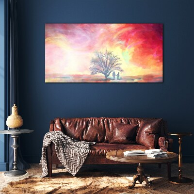 Foto op glas Romantische zonsondergang onder de boom