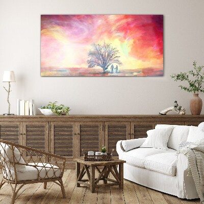 Foto op glas Romantische zonsondergang onder de boom