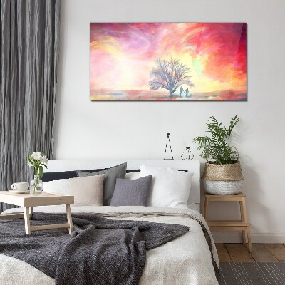 Foto op glas Romantische zonsondergang onder de boom