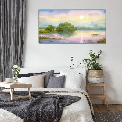 Glas foto Een vredig landschap aan het water