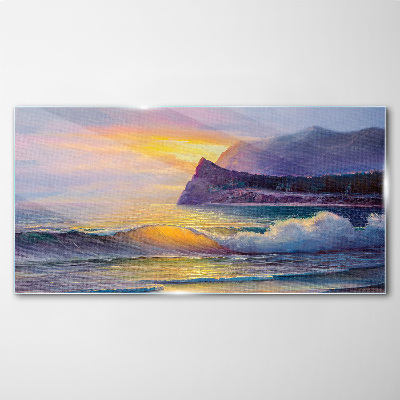 Schilderij op glas Zonsondergang boven de oceaan