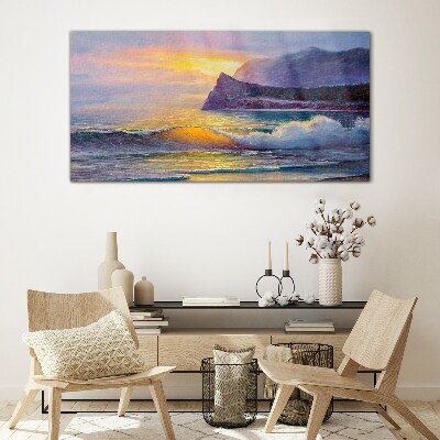 Schilderij op glas Zonsondergang boven de oceaan