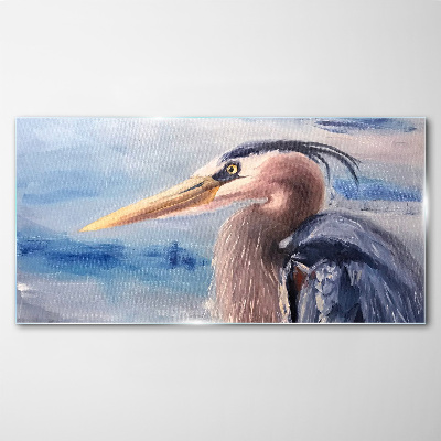 Glas foto Portret van een reiger aan het water