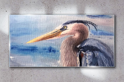 Glas foto Portret van een reiger aan het water