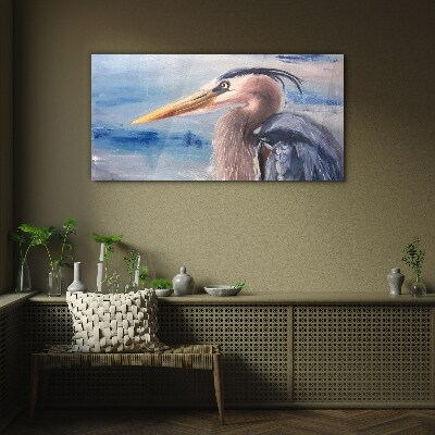 Glas foto Portret van een reiger aan het water