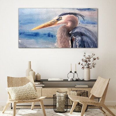 Glas foto Portret van een reiger aan het water