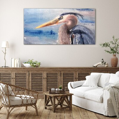 Glas foto Portret van een reiger aan het water