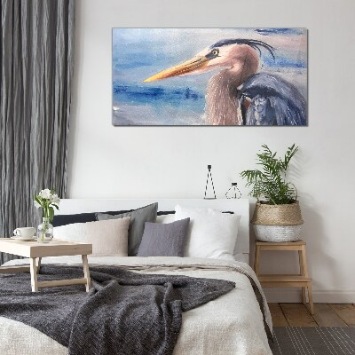 Glas foto Portret van een reiger aan het water