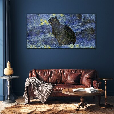 Glas foto Kat in de nachtelijke hemel