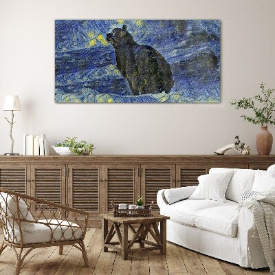 Glas foto Kat in de nachtelijke hemel