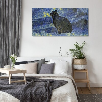 Glas foto Kat in de nachtelijke hemel