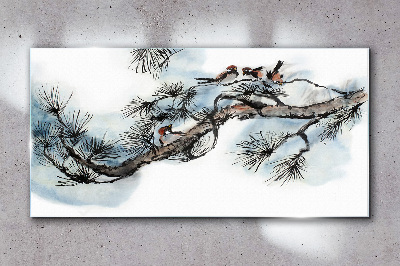 Schilderij op glas Een vredige tak met vogels