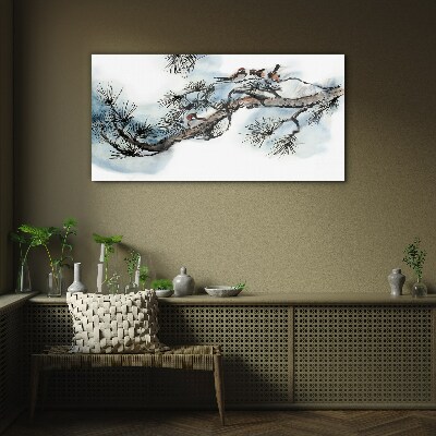 Schilderij op glas Een vredige tak met vogels