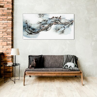 Schilderij op glas Een vredige tak met vogels