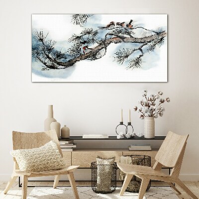 Schilderij op glas Een vredige tak met vogels