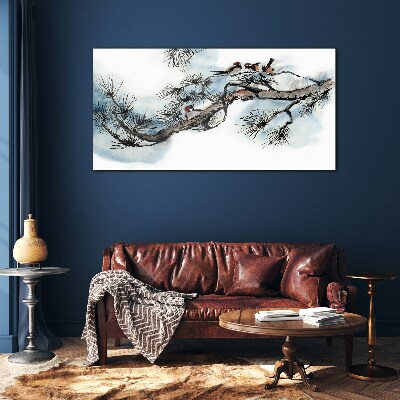 Schilderij op glas Een vredige tak met vogels