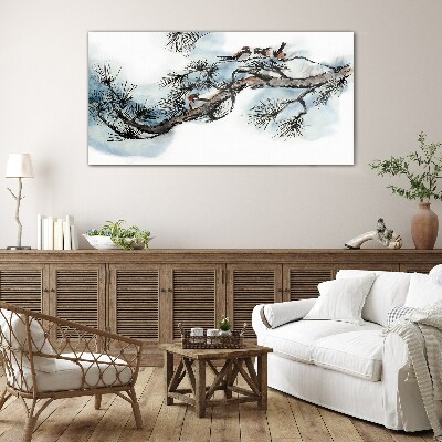 Schilderij op glas Een vredige tak met vogels