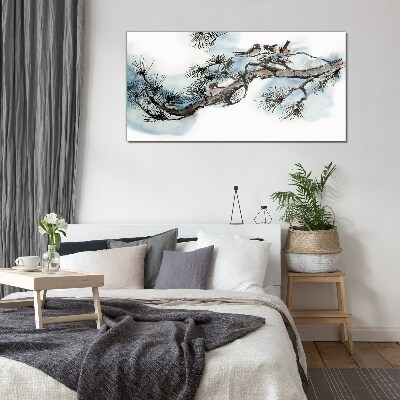 Schilderij op glas Een vredige tak met vogels