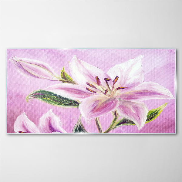 Foto op glas Roze lelies op een pastelachtergrond