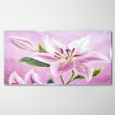 Foto op glas Roze lelies op een pastelachtergrond