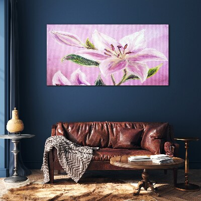 Foto op glas Roze lelies op een pastelachtergrond