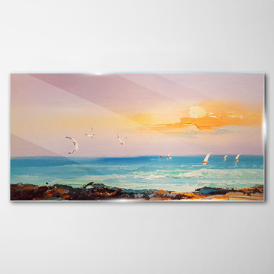 Schilderij op glas Een vredige zonsondergang boven de zee