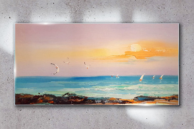 Schilderij op glas Een vredige zonsondergang boven de zee