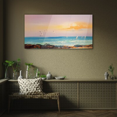 Schilderij op glas Een vredige zonsondergang boven de zee
