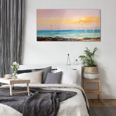 Schilderij op glas Een vredige zonsondergang boven de zee