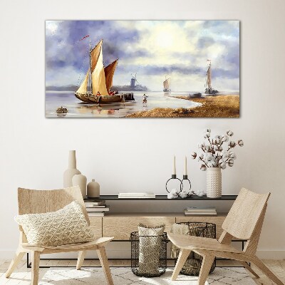 Glas foto Een rustige haven met zeilboten