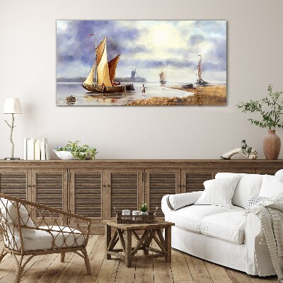 Glas foto Een rustige haven met zeilboten