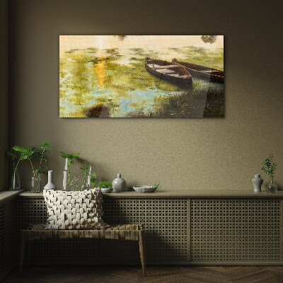 Glas foto Een rustige ochtend aan het meer