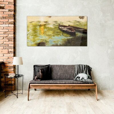 Glas foto Een rustige ochtend aan het meer