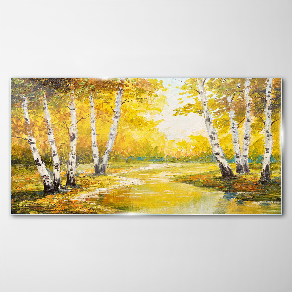 Schilderij op glas Gouden herfst tussen de berken