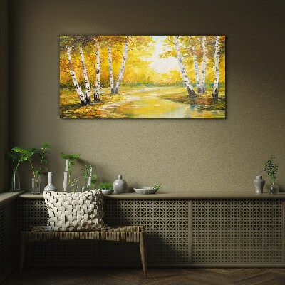 Schilderij op glas Gouden herfst tussen de berken