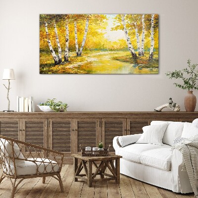 Schilderij op glas Gouden herfst tussen de berken