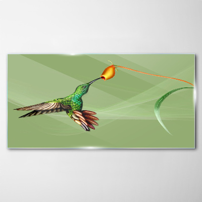 Glas foto Kolibrie bij een bloem