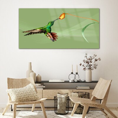 Glas foto Kolibrie bij een bloem