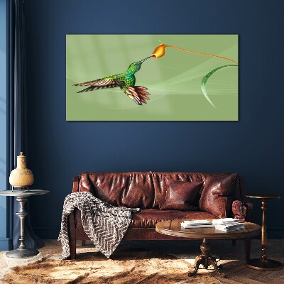 Glas foto Kolibrie bij een bloem