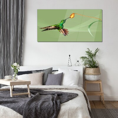 Glas foto Kolibrie bij een bloem