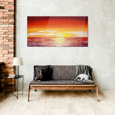 Foto op glas Zonsondergang over de zee