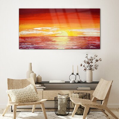 Foto op glas Zonsondergang over de zee