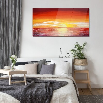 Foto op glas Zonsondergang over de zee