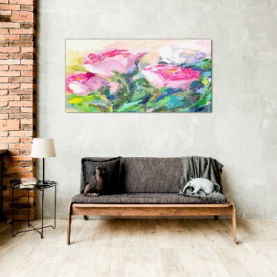 Schilderij op glas Bloemencompositie in pasteltinten