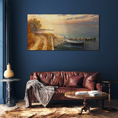 Schilderij op glas Een rustige haven in de ondergaande zon