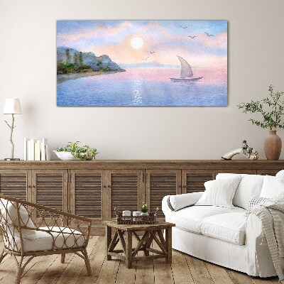 Glas foto Een vredig zeezonsonderganglandschap