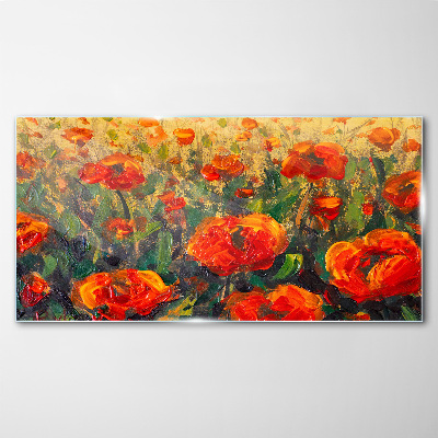 Schilderij op glas Een bloemenweide in tinten oranje